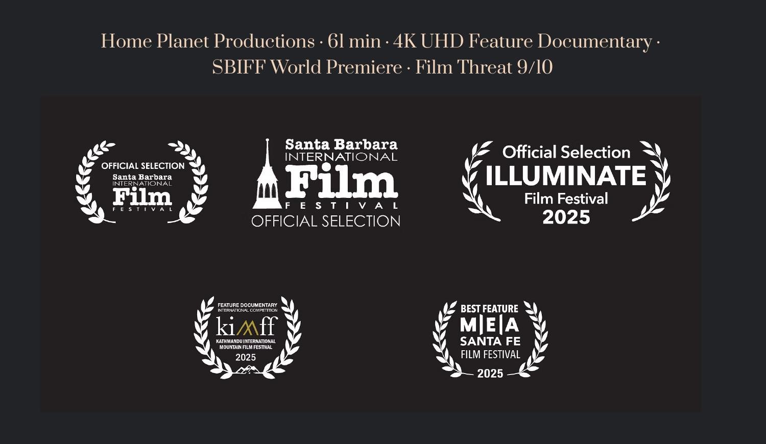 Brief banner: film still with festival laurels and credits