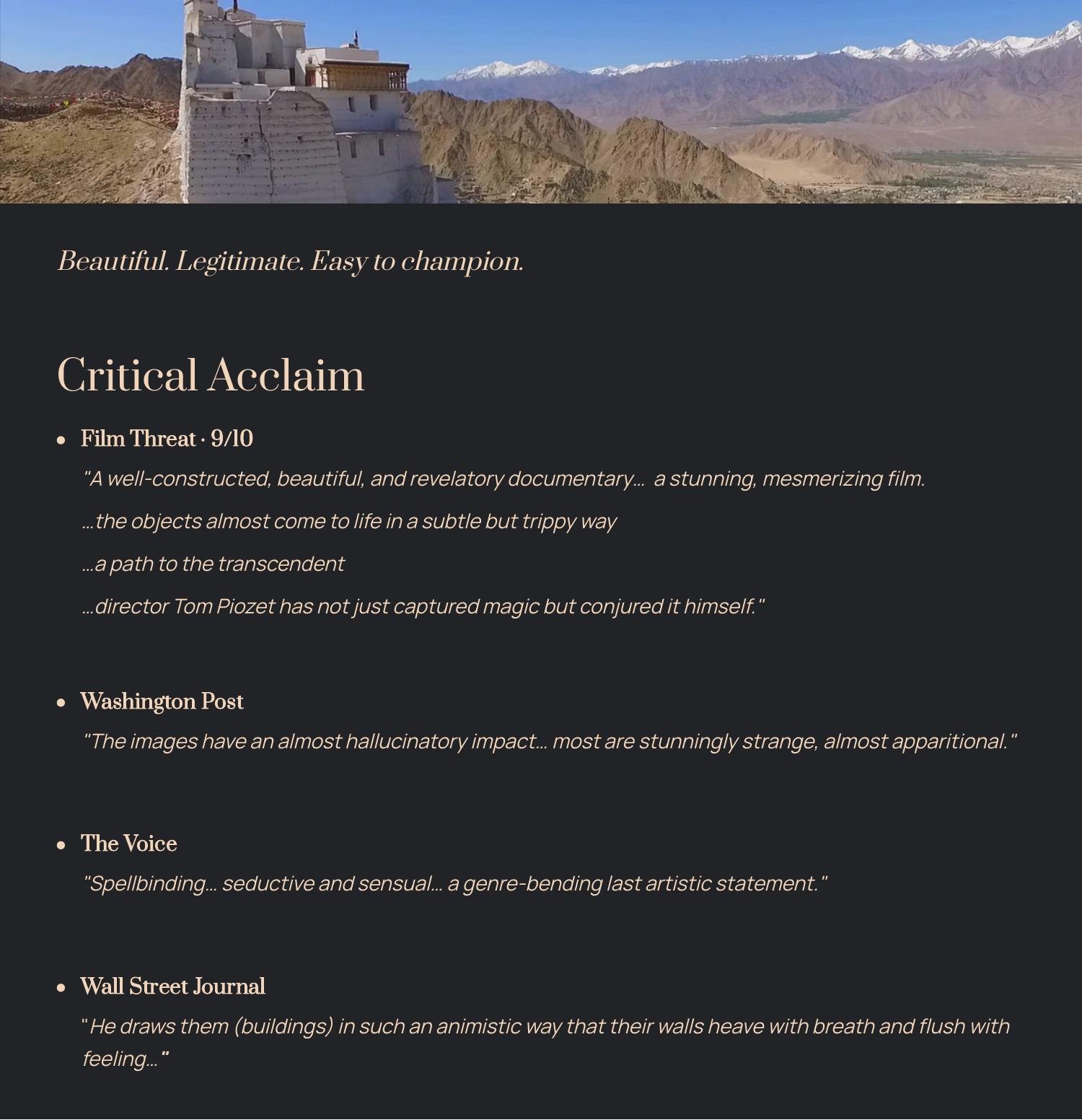 Brief spread: critical acclaim from Film Threat, Washington Post, and more