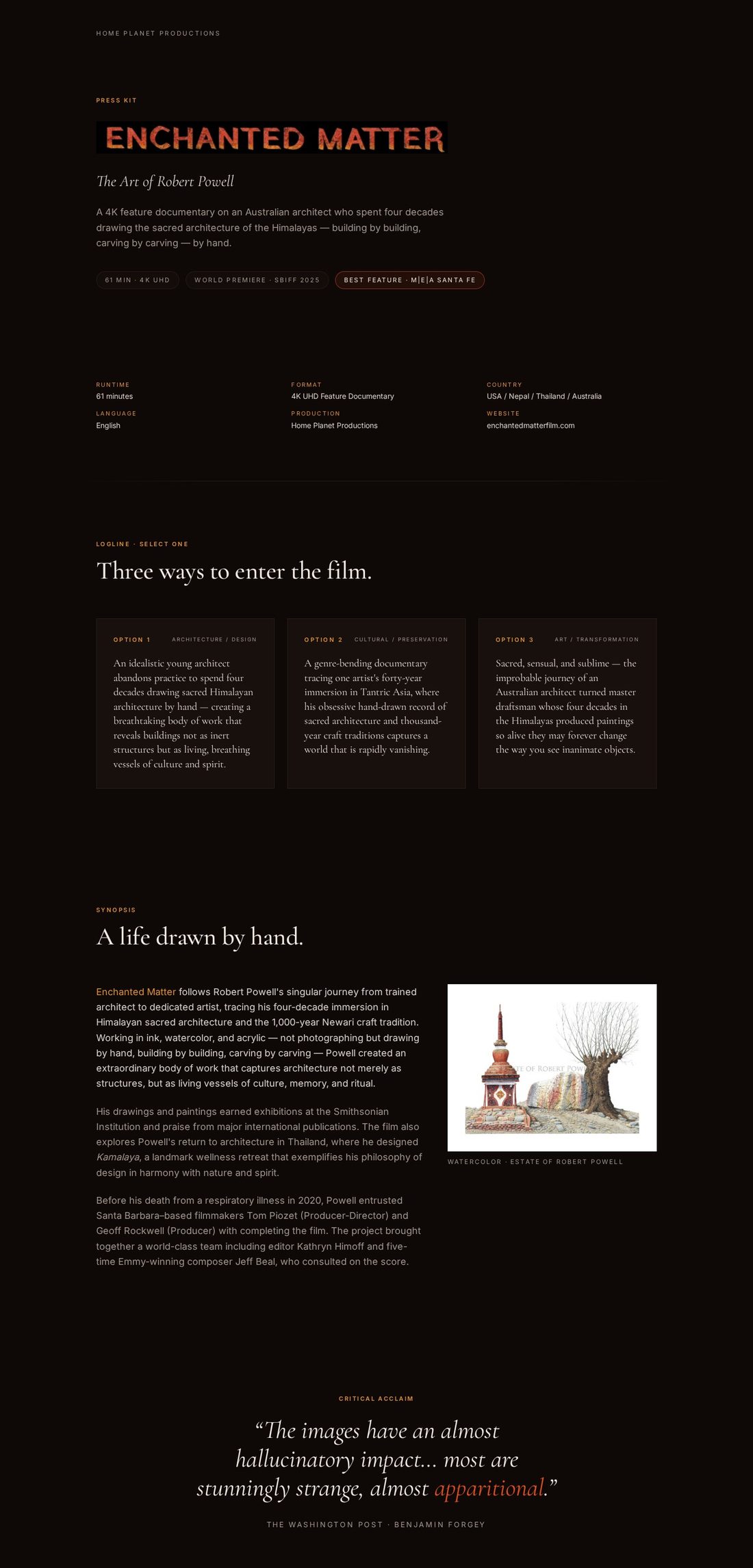 Press kit opening: film facts and three editorial angles