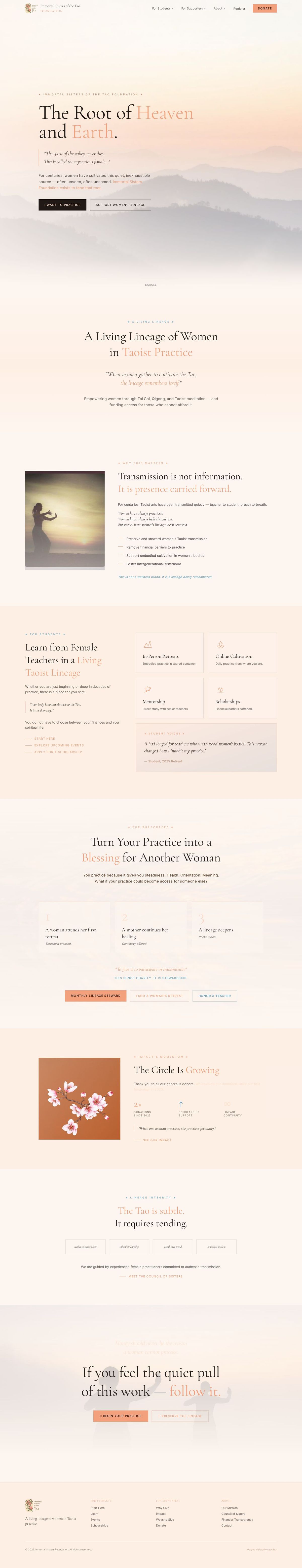 Immortal Sisters of the Tao Foundation website design