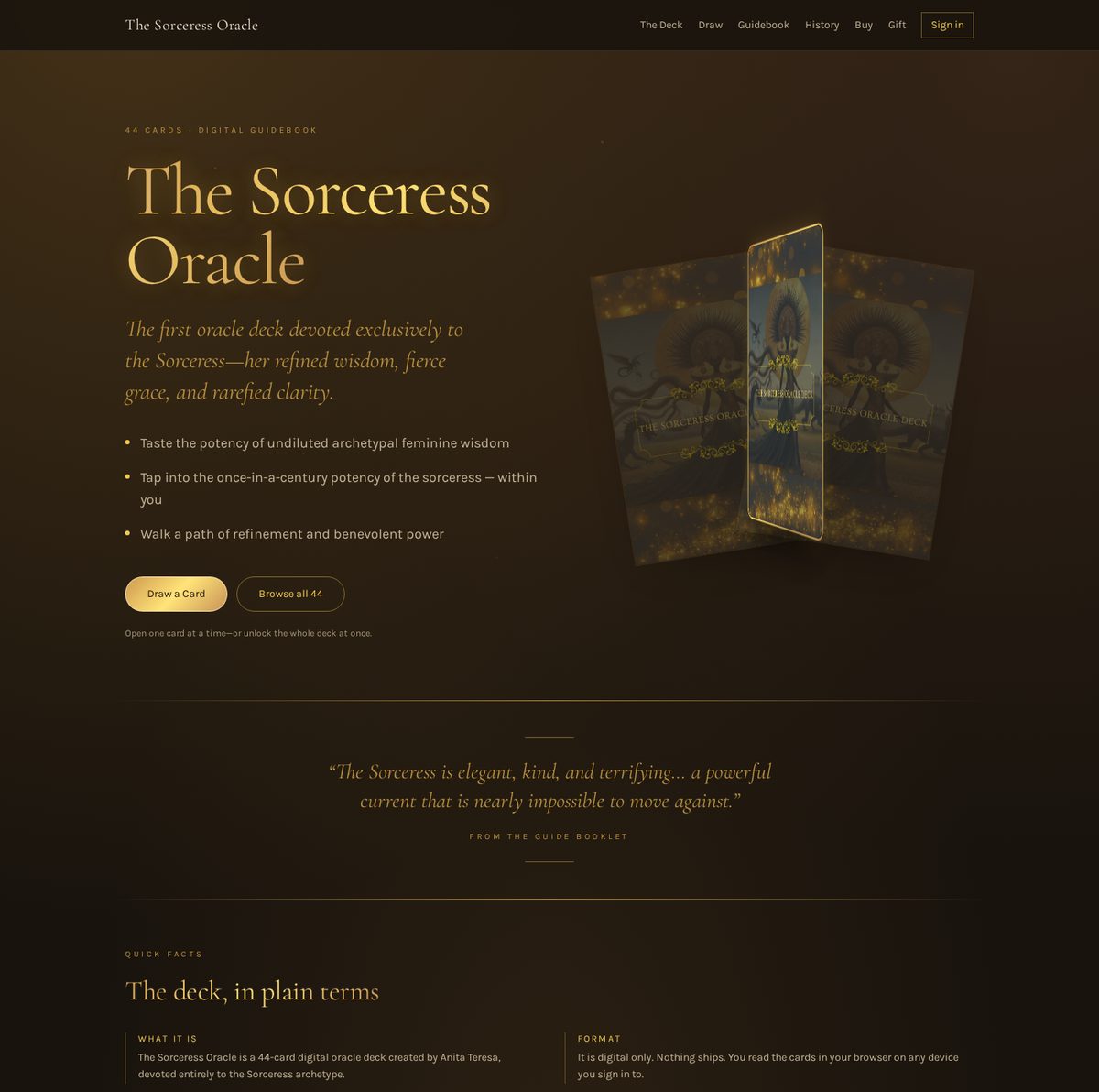 The Sorceress Oracle website design